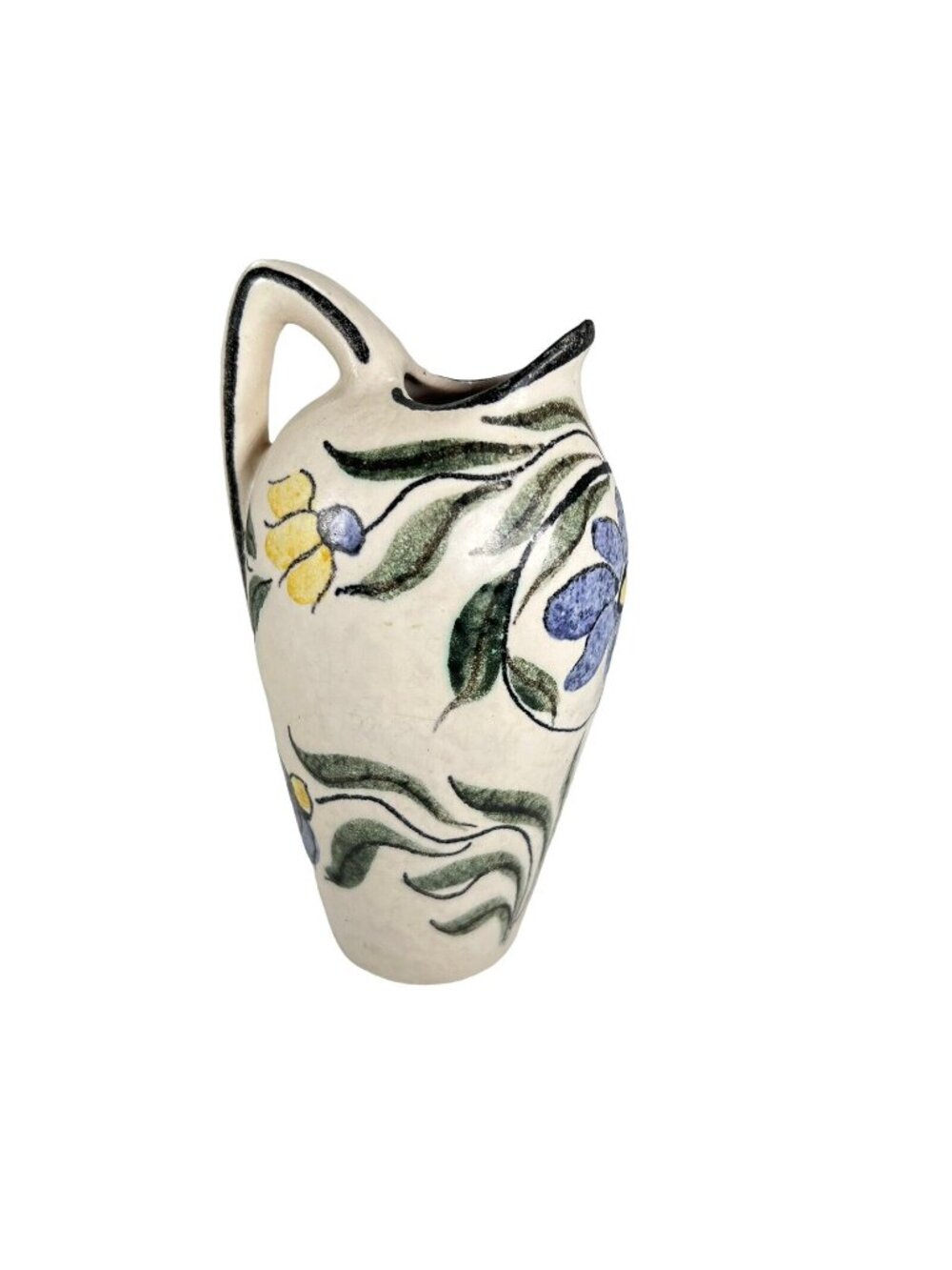 Vtg Keramik ES Floral Handpainted Ceramic Pitcher Vase Handle Numbered Germany